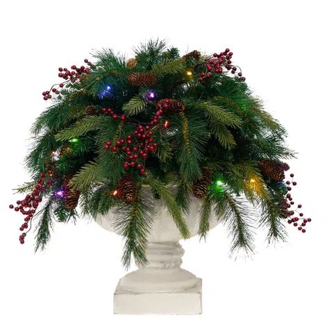 The Holiday Aisle® 22" Snowy Bedford Urn Filler With Battery Operated LED Lights & Reviews | Wayfair Plug In Lights, Pot Fillers, Outdoor Urns, Christmas Urns, Outdoor Christmas Planters, Christmas Stem, Faux Christmas, Battery Operated Led Lights, Christmas Wreaths & Garlands