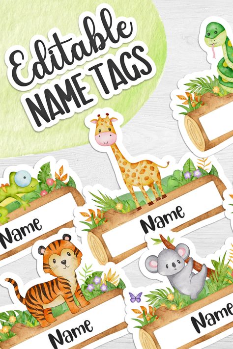 Woodland Preschool Classroom, Bear Classroom Theme, Daycare Name Tags, Fox Classroom Theme, Woodland Classroom Theme, Animal Name Tags, Name Tags Printable Templates, Woodland Classroom Decor, Classroom Decor Kindergarten