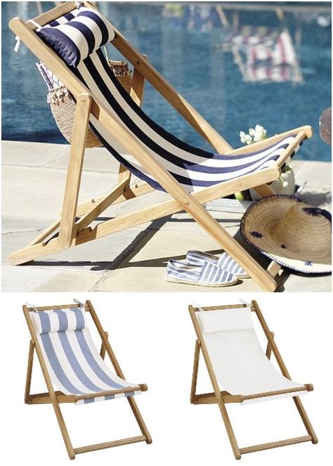 Wooden Beach Sling Chairs Beach Chairs Diy, Wooden Beach Chairs, Deck And Patio, Beach Lounge Chair, Beach Furniture, Backyard Furniture, Beach Diy, Lawn Chairs, Coastal Furniture