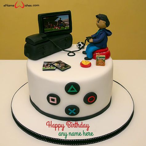 write name on pictures with eNameWishes by stylizing their names and captions by generating text on Gaming Birthday Cake with Name with ease. Game Cakes For Boys, Pastel Play Station, 14th Birthday Cakes Boy, Playstation Cake Ideas, Cake For Gamers, Gaming Cakes For Boys, Gamer Cake Ideas Boys, Video Games Cake, Bday Cakes For Men