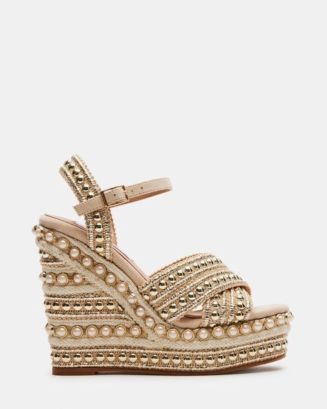 Juniper Gold Multi Rush Outfits, Steve Madden Store, Shoe Inspo, Aesthetic Shoes, Swag Shoes, Platform Wedge, Pretty Shoes, Dream Shoes, Gold Leather