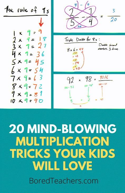 20 Mind-Blowing Multiplication Tricks Your Kids Will Love Multiplication Help, Teaching Math Facts, Learning Multiplication Facts, Multiplication Tricks, Maths Tricks, Math Hacks, Teaching Math Strategies, Math Tips, Teaching Multiplication