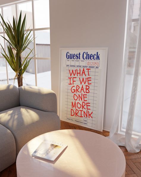 One More Drink Guest Check Print Bar Cart Decor College - Etsy Australia Tequila Poster, College Dorm Posters, Poster Drink, Guest Check Print, Cart Ideas, College House, Guest Check, Save Water Drink, Bar Cart Art