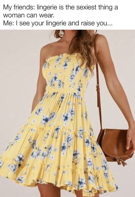 More memes, funny videos and pics on 9GAG Blue Summer Dress, Summer Fashion Dresses, Summer Dress Outfits, Cute Summer Dresses, Cute Summer Outfits, Mode Inspiration, Comfortable Dress, Primavera Estate, Yellow Dress