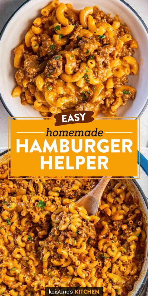 This homemade hamburger helper is cheesy, saucy and flavorful, made with ground beef, pasta and a delicious mix of seasonings. It's a family-friendly one pot meal that's perfect for busy days! Homemade Cheesy Enchilada Hamburger Helper, Hamburger Tomato Recipes, Diy Hamburger Helper Recipes, Homemade Hamburger Helper Easy, Crockpot Hamburger Helper, Hamber Recipes Ground Beef, One Pot Hamburger Helper, Ground Beef Macaroni, Hamburger Helper Homemade