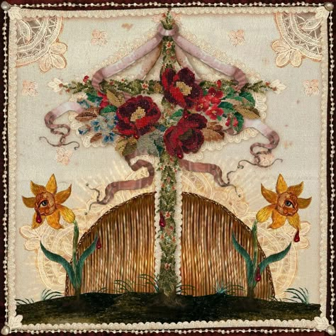 "For I'm To Be Queen of the May, Mother" or "The Maypole", from Andrea Zanatelli’s embroidery series Andrea Zanatelli, Be Queen, S Embroidery, Dolce Far Niente, Rabbit Collection, May Queen, Medieval Tapestry, Queen Aesthetic, Beltane