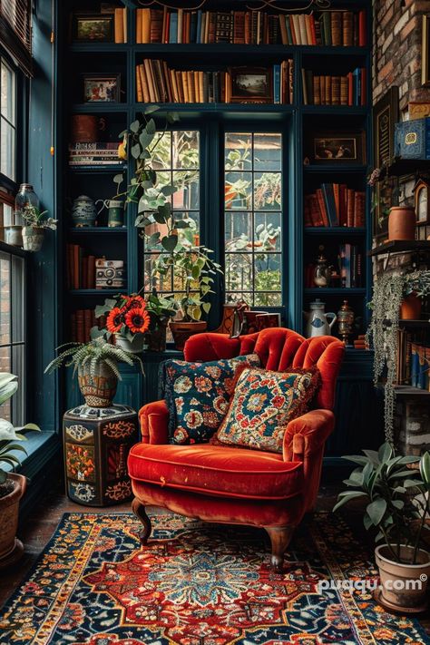 Eclectic Decor Ideas: Infuse Your Space with Unique Style and Vibrancy - Puqqu Eclectic Interior Design Vintage, Art Nuevo, Spring Living Room Decor, Spring Living Room, Boho Chair, Eclectic Interior Design, Whimsical Home, Casa Vintage, Women Faces