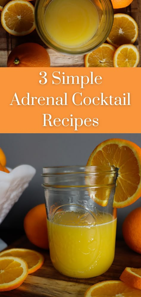 a glass jar with an orange drink in it and an orange slice on the side! Cortisol Shrink Drink, Adrenal Sunshine Lemonade, Morning Cortisol Drink, Diy Adrenal Cocktail, Cortisol Reduction Cocktail, How To Make A Cortisol Cocktail, Adrenal Cocktail Recipe Benefits, Easy Adrenal Cocktail, Simple Adrenal Cocktail