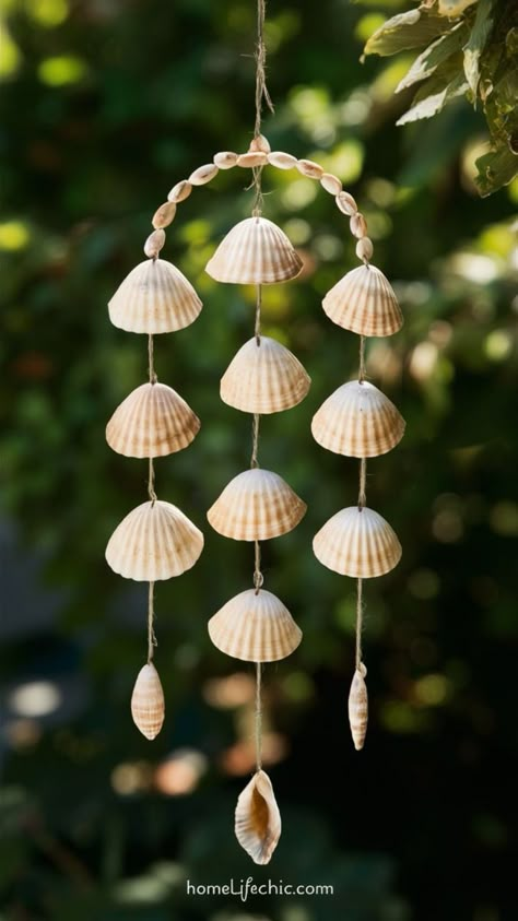 DIY Seashell Wind Chimes (10+ Concepts Coated)- #Chimes #Covered #DIY #Ideas #Seashell #Wind Check more at https://howcandothis.com/diyideas/diy-seashell-wind-chimes-10-concepts-coated/ Homemade Garden Decorations Diy Ideas, Crafts With Seashells, Silverware Windchimes, Diy Shell Crafts, Seashell Wind Chime, Sea Animal Crafts, Wooden Wind Chimes, Seashell Wind Chimes, Seashell Art Diy