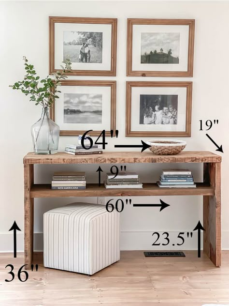 Behind Couch Console, Behind Sofa Console, Gallery Wall Tutorial, Console Table Behind Sofa, Table Behind Sofa, Couch Console, Diy Entry Table, Wood Entry Table, Diy Entryway Table