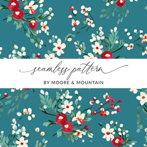 Repeating Background, Background Cute, Winter Berries, Watercolor Fabric, Winter Background, Background Blue, Blue Winter, Holly Berry, Winter Flowers