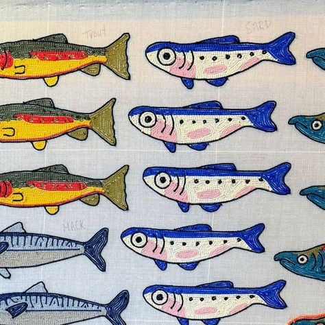 Hanna Eidson on Instagram: "This batch of fishies is FINALLY almost done after even more tufting gun woes 🙃 Good news for anyone who likes a good deal though! Because some of these fishies are a bit wonky and I will have them available at a discount at @halifaxcrafters in a few weeks! 🐟 . . . . . . . . . . . #fish #fishies #fishing #tufting #tuft #tuftingart #tuftingmachine #tuftingrugs #tuftingartist #tufted #fishart #fishartwork #fishartist #wip #wipart #wipartwork #workinprogress #workinprogressart #art #artist #artlover #fishy #fishyfishy #herefishyfishy" Funky Fish Art, Cute Fish Illustration, Tuna Illustration, Tufting Inspiration, Tattoo Indien, Fish Doodle, Fishing Illustration, Fish Illustrations, Fish Cartoon