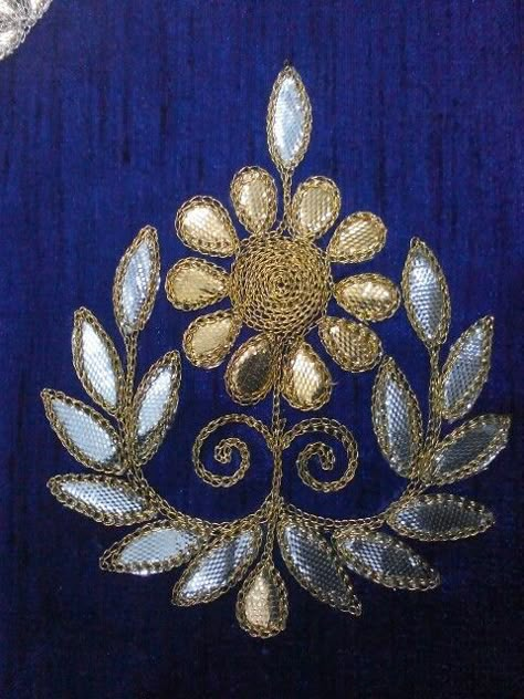 Zardozi Embroidery Motif, Gotta Patti Work, Gota Patti Work, Gold Work Embroidery, Gotta Work, Gotta Patti, Gota Work, Bead Embroidery Tutorial, Hand Work Embroidery