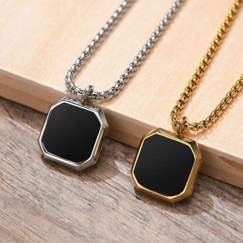 retro geometric titanium steel plating pendant necklace https://trendy-jewels.eu/products/retro-geometric-titanium-steel-plating-pendant-necklace Trendy Jewels #Bestseller Necklace For Men Gold, Gold Pendants For Men, Initial Jewelry Necklace, Men Jewellery, Geometric Pendant Necklace, Mens Silver Jewelry, Boys Jewelry, Square Necklace, Mens Chain Necklace