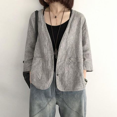 Linen Jackets Women, Short Coats, Chaleco Casual, Linen Jackets, Linen Jacket, Jacket Pattern, Clothing Hacks, Short Coat, Casual Coat