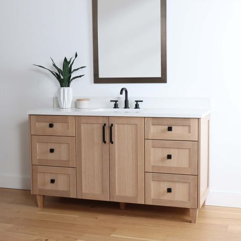 Oak Vanity Bathroom, White Oak Bathroom Vanity, White Oak Bathroom, White Oak Vanity, Oak Bathroom Cabinets, 60" Bathroom Vanity, Dream Salon, Oak Bathroom Vanity, Oak Bathroom