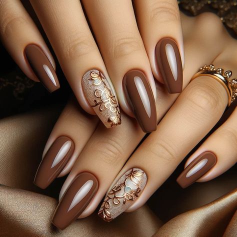 45+ Acrylic Nails to Inspire Your Next Nail Designs - CozyLifeJournal Fall Nail Brown, Brown Gel Nails Designs, Extension Styles, Nail Inspired, Elegant Nail Art, Hello Nails, Pedicure Designs, Vibrant Patterns, Nail Beauty