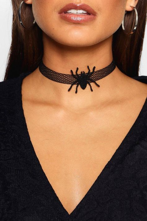 Womens Halloween Fishnet & Spider Choker - black - One Size Halloween Spider Costume Women, Spider Choker, Free Crochet Halloween, Crochet Halloween Patterns, Halloween Jewellery, Spider Costume, Pastel Nail, Crochet Halloween, Choker Black