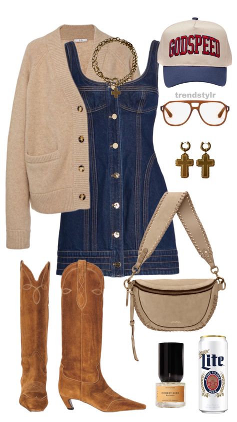 Shop Shop Acler Valleybrook Denim … and other curated products on LTK, the easiest way to shop everything from your favorite creators. Flatland Cavalry Concert Outfit, Western Denim Outfit, Western Work Outfits Women, Nashville Tennessee Outfits Winter, Cowgirl Western Outfits, Denim Concert Outfit, Country Concert Outfit Cold Weather, Denim Dress With Boots, Denim Western Outfit