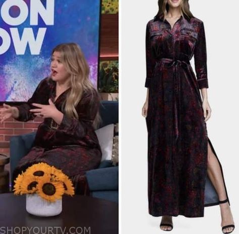 The Kelly Clarkson Show: November 2022 Kelly Clarkson's Velvet Maxi Shirt Dress Kelly Clarkson Style Outfits, Kelly Clarkson Style, Kelly Clarkson Outfits, Kelly Clarkson Show, Pear Body, Pear Body Shape, Where To Buy Clothes, Velvet Maxi, Maxi Shirts