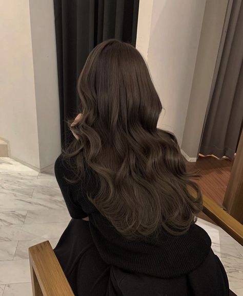 Very Dark Ash Brown Hair, Chocolate Brown Hair Color Korean, Korean Dark Brown Hair Color, Brunette Hair Korean, Soft Brown Hair Asian, Korean Hair Color Dark Brown, Chocolate Ashy Brown Hair, Korean Hair Color Dark, Cool Dark Ash Brown Hair