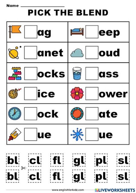 Blending Words Kindergarten Worksheets, Blend Words Kindergarten, Consonant Clusters Worksheet, Blends And Digraphs Worksheets, Cvcc Words Worksheets, Blending Words Worksheets, Blends Worksheets Kindergarten, Phonics Blends Worksheets, Consonant Blends Activities