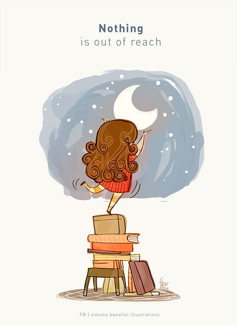 https://www.behance.net/gallery/22556939/Think-positive-illustrations A Girl, The Moon, A Woman, Moon, Quotes, Books