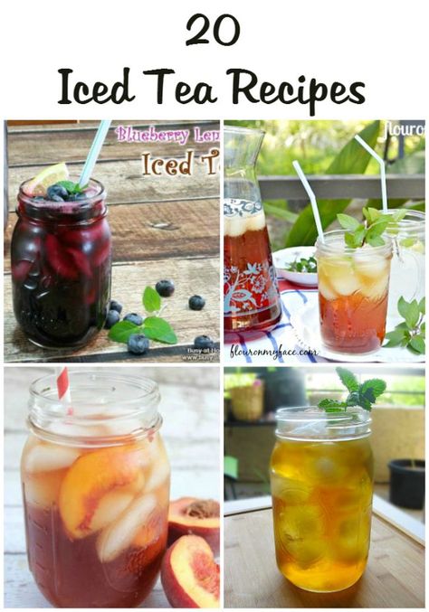 20 Iced Tea Recipes - Flour On My Face Diy Ice Tea Recipes, Infused Tea Recipes, Healthy Iced Tea Recipes, Flavored Tea Recipes, Healthy Iced Tea, Fruit Tea Recipes, Tea Infusion Recipes, Healthy Teas Recipes, Summer Iced Tea