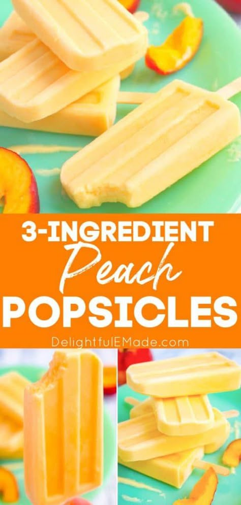 Homemade Popsicles Yogurt, Homemade Peach Popsicles, Peach Ice Pops, Home Made Popsicles With Fruit, Best Popsicle Recipes, Easy Healthy Popsicle Recipes, Peaches And Cream Popsicles, Pineapple Popsicles Recipes, Peach Popsicle Recipes