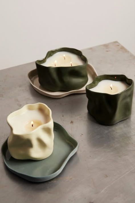 From homewares to house numbers, these ceramics enliven any setting with an authentic handmade quality. #design #ceramics #productdesign #handmade #art #azuremagazine Candle Ceramic Pottery, Ceramics Ideas Pottery Creative Inspiration, Ceramic Candle Vessel, Candle Pottery Ideas, Little Pottery Ideas, Ceramic Inspo Aesthetic, Candle Vessel Ideas, Ceramic Decoration Ideas, Aesthetic Ceramic Art