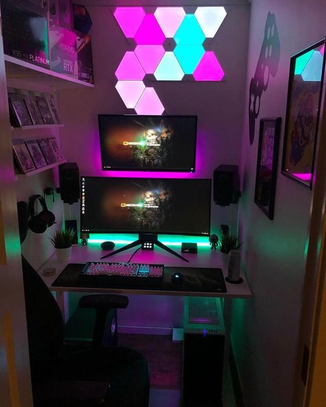 Closet Gamer Setup, Gaming Room In Closet, Closet Gaming Room, Gaming Closet Setup, Gaming Setup In Closet, Gaming Closet Ideas, Closet Gaming Setup, Closet Game Room, Minimalist Gaming Setup