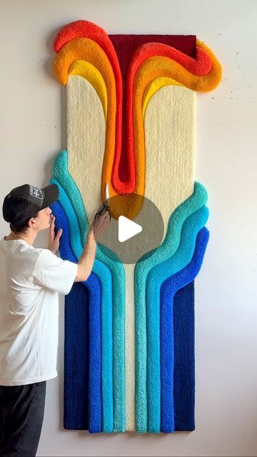 D A V I D • N O T T on Instagram: "• D R I P • 72 hrs & 38,000 ft of yarn to complete 💧 • • • • • • #satisfying #visualasmr #artistsoninstagram #fineart #interiordesign" Painting With Yarn On Canvas, Abstract Yarn Art On Canvas, Yarn Canvas Art, Yarn Art On Canvas, Yarn Painting Art, Yarn Painting, Summer Craft, Summer Crafts, Yarn Art