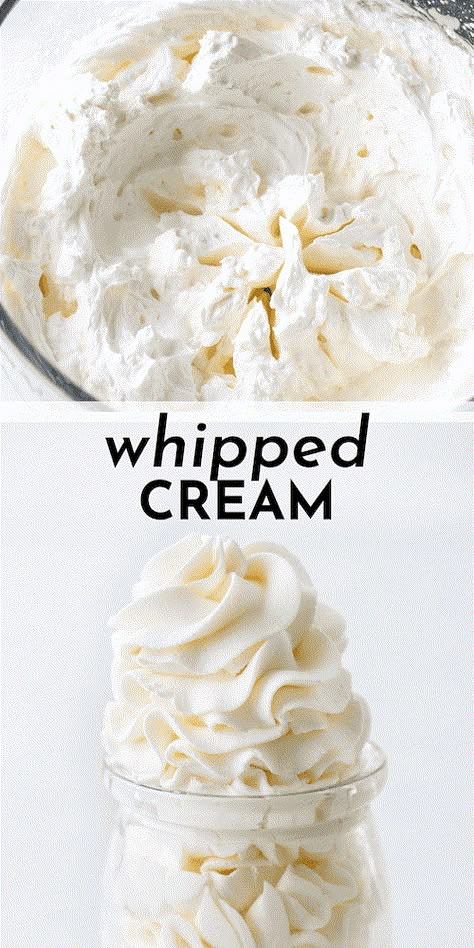 This whipped cream recipe makes perfect homemade whipped cream that is perfectly sweet, holds its shape, and tastes better than store-bought! With 3 ingredients and 3 simple steps, you'll be a DIY whipped cream pro when you follow my easy whipped cream recipe. Healthy Whipped Cream, Easy Whipped Cream Recipe, Easy Whipped Cream, Simple Cookie Dough Recipe, Diy Whipped Cream, Homemade Cool Whip, Perfect Whipped Cream, Cooking Substitutes, Cream Filling Recipe