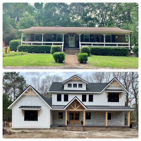 Ranch Home Before And After, Addition To Back Of Ranch House, 2nd Story Addition Ranch Floor Plans, Adding A Second Story To A House, Adding Second Story To Ranch, Split Level Addition Ideas, Home Additions Back Of House, Turkey Pen, Exterior Addition