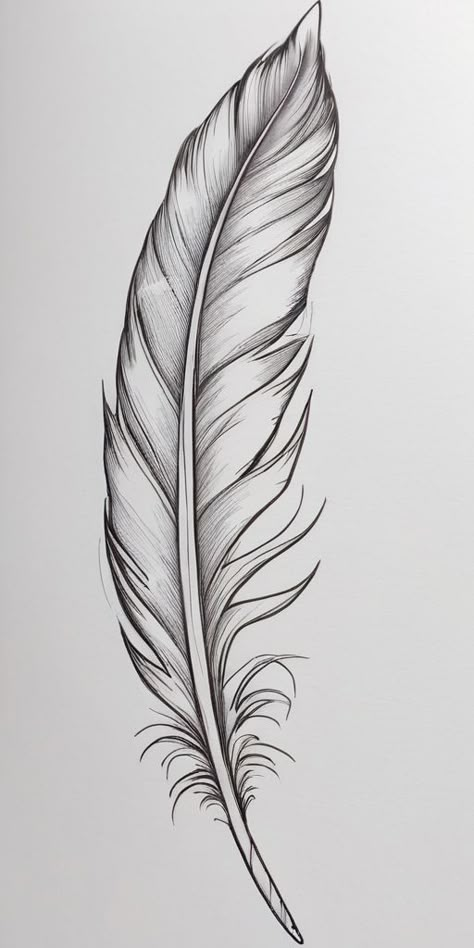 Drawing Feathers Sketches, Ink Feather Drawing, Feather Stencil Tattoo, Feather Tattoo Simple, Unwritten Tattoo, Simple Feather Drawing, Feather Drawing Simple, Feather Design Tattoo, White Feather Tattoo