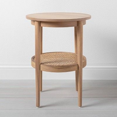 Wood & Cane Round Accent Table - Hearth & Hand™ With Magnolia : Target Magnolia Furniture, 2020 Bedroom, Wooden Accent Table, Accent Table Decor, Hearth & Hand With Magnolia, Cane Furniture, Round Accent Table, Accent Side Table, Interior Decorator