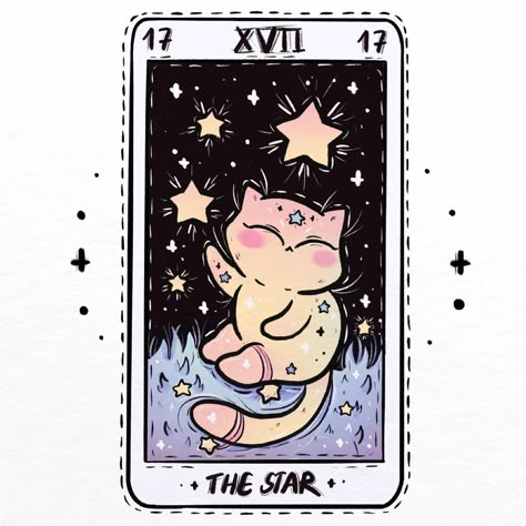 I finished the next tarot card 🥰 Here is „The Star“ I hope you guys like how it turned out 💕 The meaning: {When the Star card appears, you… | Instagram Cat And Stars, The Star Tarot, Drawing Stickers, Clow Cards, Lenormand Cards, Loteria Cards, Adventure Time Cartoon, Spooky Cat, Tarot Cards Art