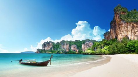 Thailand, 5k, 4k wallpaper, 8k, beach, shore, boat, rocks, travel, tourism (horizontal) Thai Beach, Koh Lipe, Railay Beach, Thailand Travel Guide, Zero Wallpaper, Koh Chang, Krabi Thailand, Ao Nang, Photo Summer