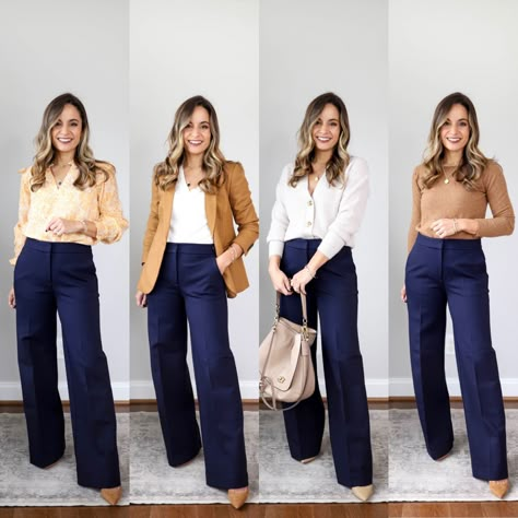 Blue And White Work Outfit, Navy Cropped Pants Outfit, Bogota Outfit, Pants Outfit Work, Casual Work Outfits Women, Office Casual Outfit, Professional Outfits Women, Business Outfits Women, Work Outfit Ideas