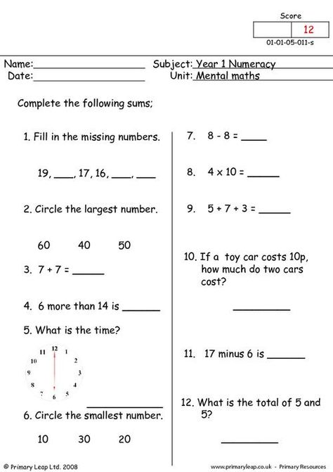 Maths Worksheet, Mental Maths Worksheets, Mental Maths, Free Worksheets For Kids, Math Practice Worksheets, First Grade Math Worksheets, Maths Worksheets, Writing Practice Worksheets, 1st Grade Math Worksheets