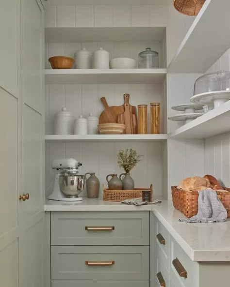 40 Walk-In Pantry Ideas to Elevate Your Kitchen Small Pantry Addition To Kitchen, Walk In Pantry Deminsions, 5x5 Walk In Pantry Layout, 6x6 Pantry Layout, L Shape Pantry Design, Small Pantries Ideas, L Shaped Pantry Ideas, L Shape Pantry Ideas, Working Pantry Ideas