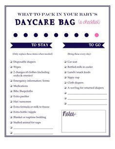 What to pack in an organized daycare bag for working moms: a free printable checklist Daycare Checklist, Daycare Printables, Daycare Business Plan, Home Daycare Ideas, Daycare Rooms, Daycare Bag, Home Day Care, Starting A Daycare, Daycare Forms