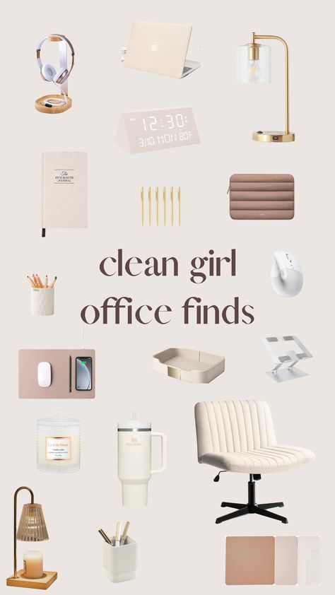 Aesthetic Desk Organization Minimalist, Home Office And Beauty Room, Work Office Minimalist, Female Desk Ideas, Aesthetic Work Office Ideas, Minimalist Office Organization, Chic Office Desk Setup, Home Office Desk Ideas Work Stations, Office Workspace Aesthetic