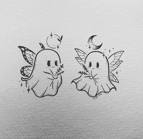 Crisp Ink, Bestie Tattoo, Ghost Tattoo, Cute Easy Doodles, Bff Tattoos, Spooky Tattoos, Cute Little Tattoos, Tatuaje A Color, Best Friend Tattoos