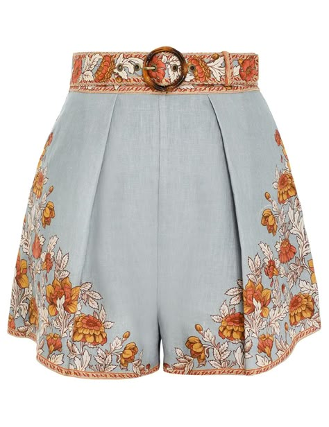 Andie Tuck Short Dusty Blue Floral Online | Zimmermann Baby Dior, Placement Print, Linen Short, Clothing Details, Feminine Outfit, Cute Summer Outfits, Character Outfits, Dream Clothes, Colorful Fashion