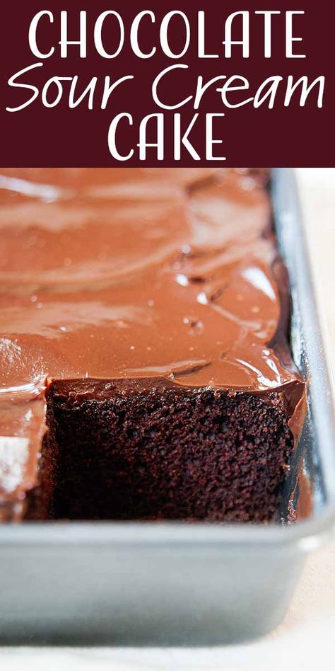 Chocolate Sour Cream Cake, Sour Cream Chocolate Cake, Frosting Chocolate, Sour Cream Recipes, Sour Cream Cake, Homemade Frosting, Easy Chocolate Cake, Simply Recipes, Chocolate Frosting