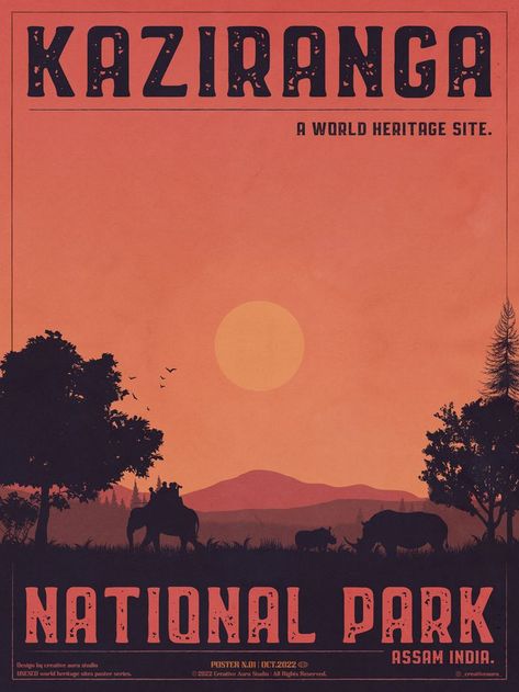 Flat Poster Illustration of Kazirnaga National Park. Visual Design Art, Kaziranga National Park, Graphic Design Illustration Adobe Illustrator, Safari Park, Poster Series, Poster Illustration, Illustration Adobe Illustrator, National Park Posters, Unesco World Heritage Site