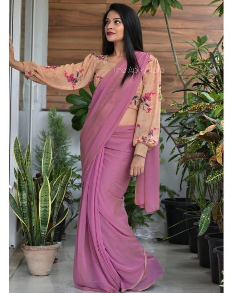 How To Carry Plain Saree With Style!! • Keep Me Stylish Plain Saree With Full Sleeve Blouse, Fullsleeve Blouse Design For Saree, Jorjet Saree Blouse Designs Latest, Different Blouse Designs Long Sleeve, Full Slive Pattern For Blouse, Plain Saree With Designer Blouse Simple, Plain Sarees With Designer Blouse, Classy Sarees Elegant, New Trend Sarees