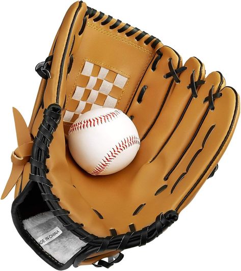 Baseball Glove with 1 Ball, Sports Batting Gloves with Baseball PU Leather Left Hand Catcher's Mitt 10.5"/12.5" for Kids Youth Adults Wooden Baseball Bat, Baseball Catcher, Baseball Gloves, Softball Gloves, Brown Gloves, Baseball Balls, Snorkel Set, Football Uniform, A Hat In Time