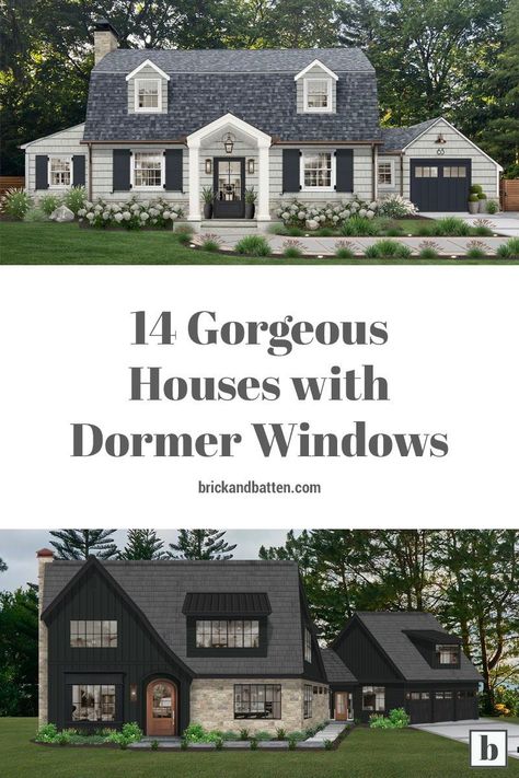 Roof Dormer Ideas Bedroom, Houses With Dormers And Porch, House Plans With Dormers, Dormers Ideas Exterior Farmhouse, Dormer Siding Ideas, Dormer Bungalow Exterior, Types Of Dormer Windows, Shed Dormer Windows, Adding Fake Dormers To A House